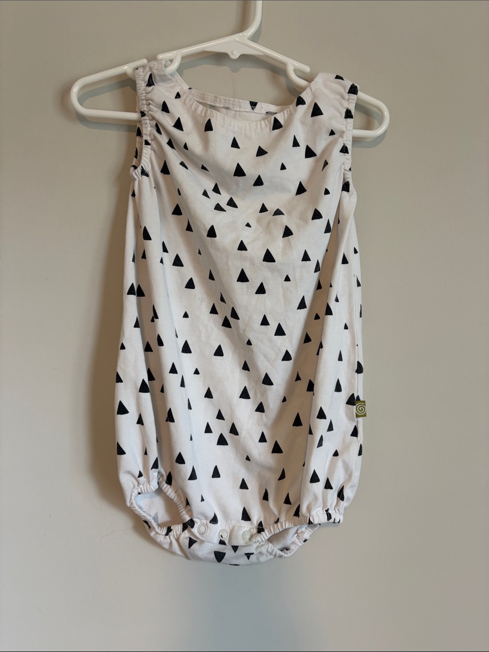 But White Baby Romper with Black Triangle Print